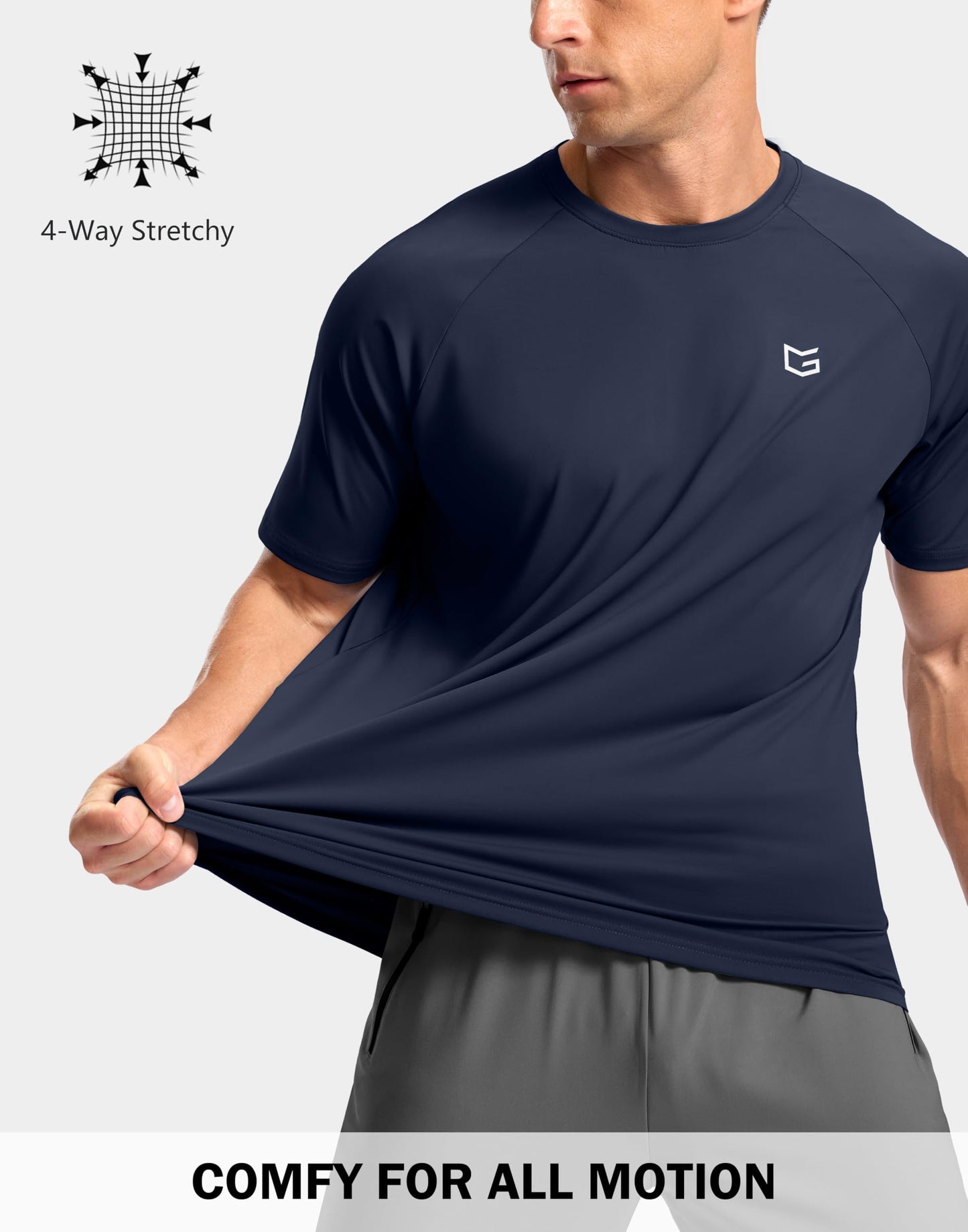 G Gradual Men's Athletic Workout T-Shirts Moisture Wicking Cooling Running Shirts Short Sleeve Performance Tee for Gym Tennis(Navy,L)