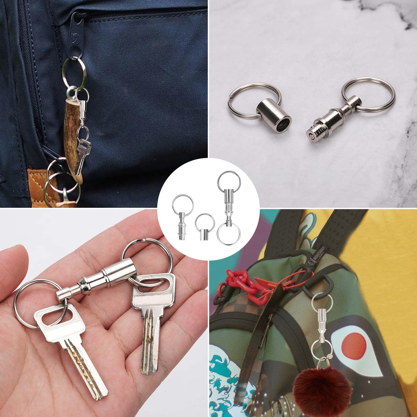 4pcs Keychain for Quick Release, Detachable Dual Pull Apart Key Chain Quick Disconnect Key Ring with Metal Keyring Quick Detach Key Holder for DIY Craft Home Car Key Accessory