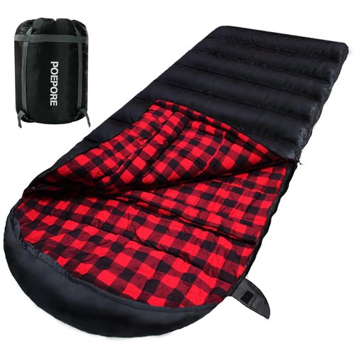 POEPORE 0 Degree Sleeping Bag 100% Cotton Flannel XXL Cold Weather Winter Oversized Sleeping Bag for Adults Camping Zero Degree Big and Tall with Compression Sack