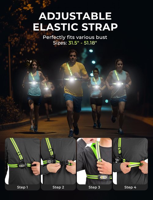 Viccux Running Lights for Runners with Reflective Straps, 500 LM 7 Modes & 45° Adjustable Running Light, IPX4 Waterproof Reflective Vest Safety Light for Night Walking Hiking Cycling, 3.5-20h Use Time