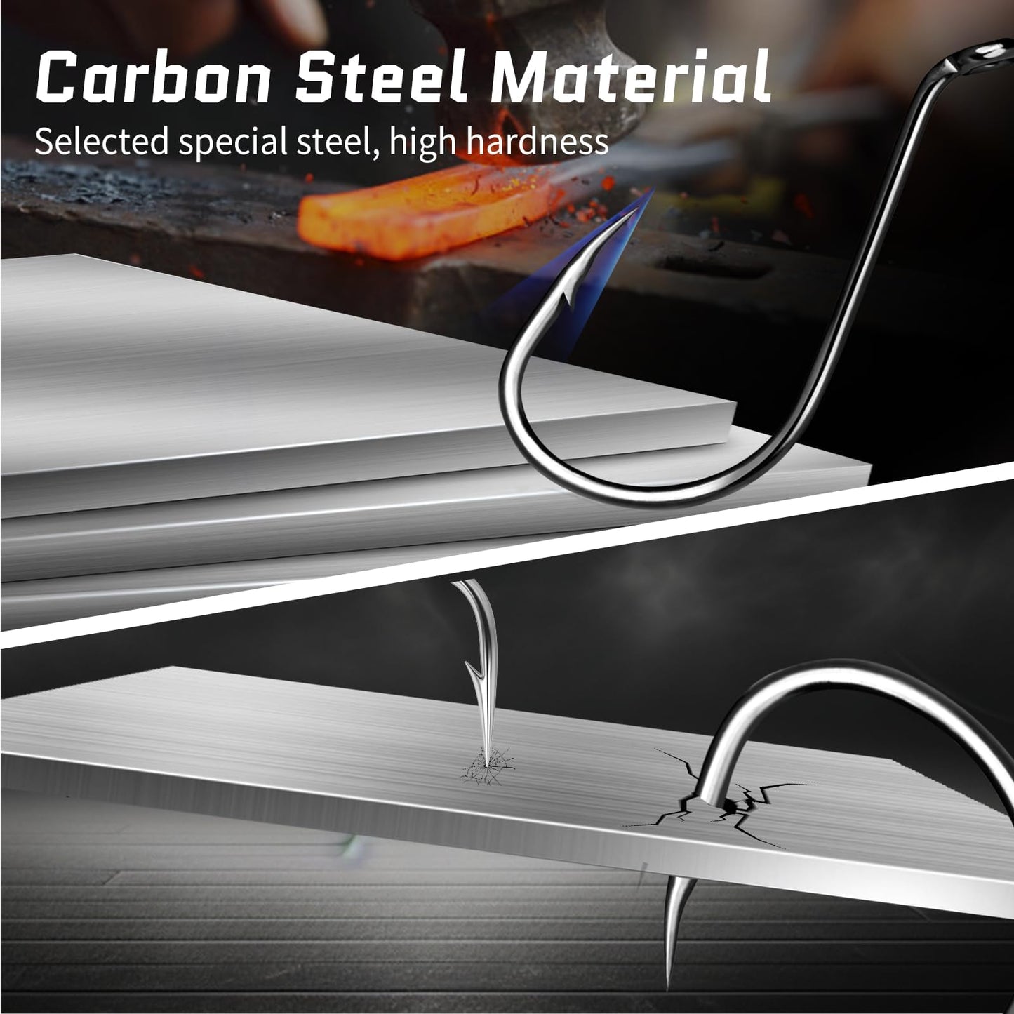 FishTrip Octopus Hooks Fishing Saltwater - 100pcs Offset Beak Fish Hooks/Closed Eye/Barded/Black for Fishing Rigs Bass Catfish 2/0