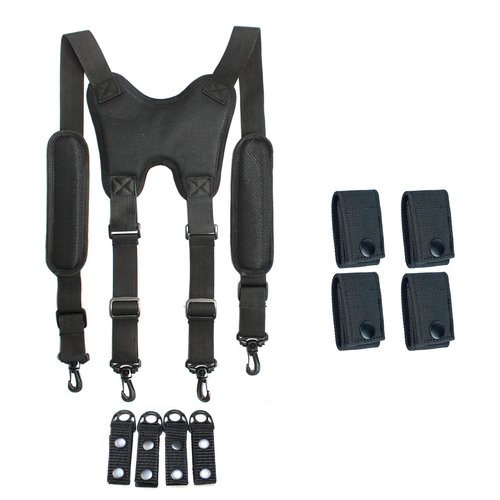 MELOTOUGH 1 PCS Tactical Harness Tactical Suspenders 1.5 inch Police Suspenders for Duty Belt Suspenders + 4 PCS Duty Belt Keeper Duty Gear snap Belt Loop