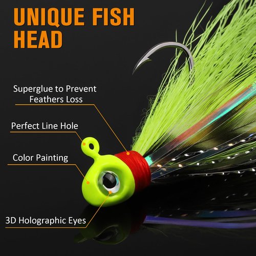 Dovesun Crappie Jigs, 40pcs Hand-Tied Hair Jigs 10 Colors Fishing Jigs 1/8oz Bucktail Crappie Jig Heads for Trout, Walleye and Panfish Fishing