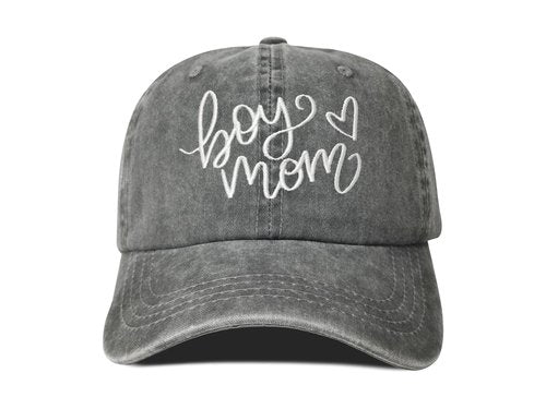 Hepandy Embroidered Boy's Mom Hat for Women, Gift for Mama Mother, Washed Gray Baseball Cap Adjustable Cotton Snapback Hats