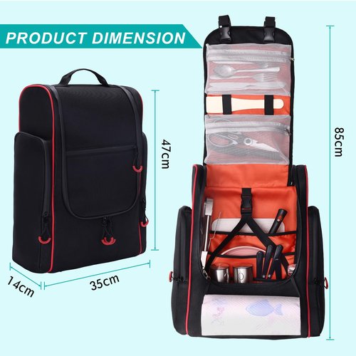 GHWMYD Camping Organizer for Outdoor Kitchen Storage, Large Hanging Cookware Backpack with Paper Towel Holder, Multi Pockets Camp Utensil Containers for BBQ Grill Cooking Essential Tools, Bag Only