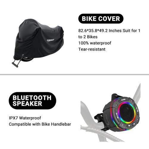 Himiway 12 in 1 Bicycle Accessories Gift Pack Include Bike Lock/Bag/Phone Holder/Speaker/Water Bottle Holder/Pump/Headlight/Taillight with Alarm/Cover/Basket/Spoke Light/Mirrors