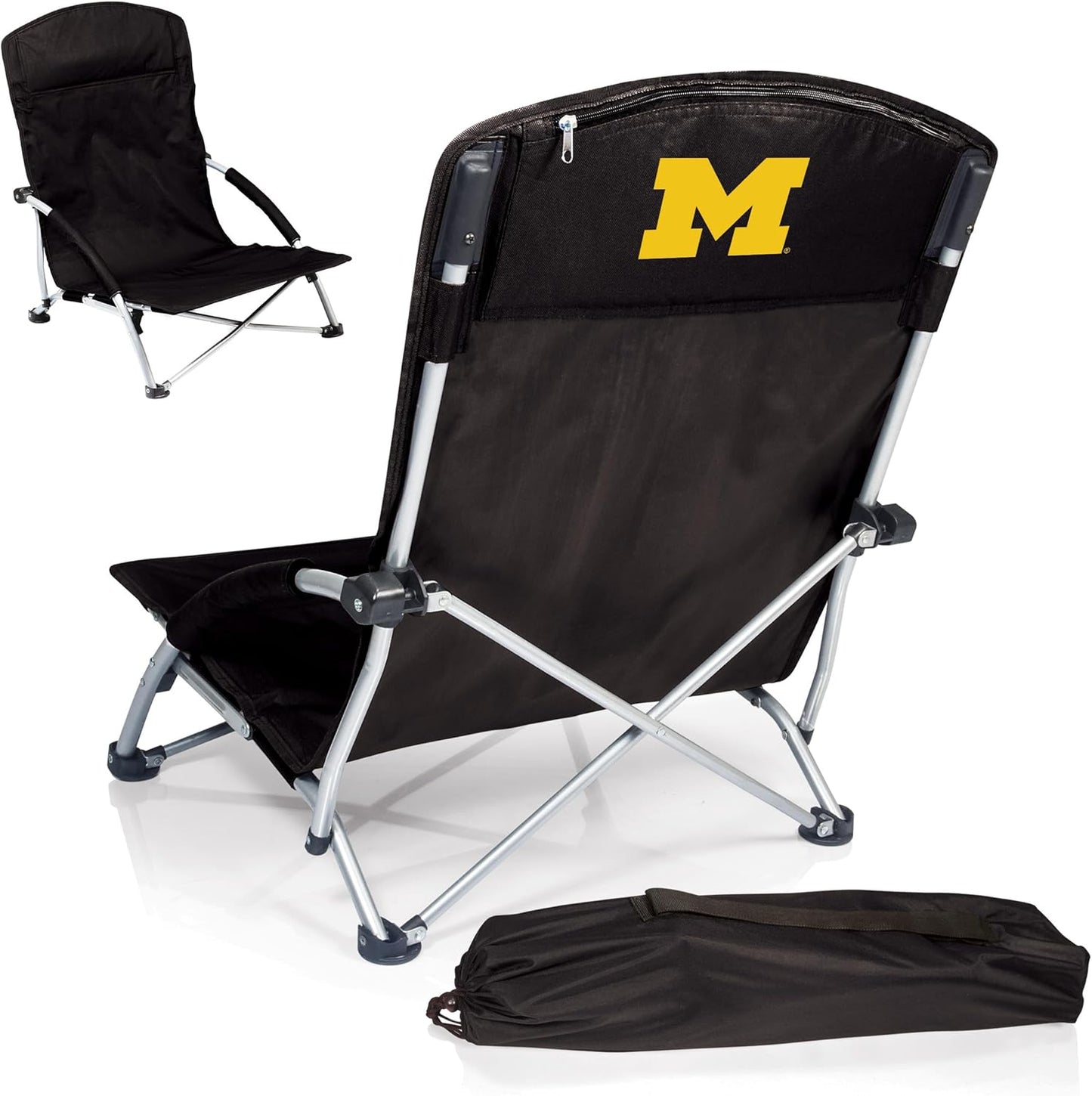 PICNIC TIME NCAA Tranquility Beach Chair with Carry Bag - Low Beach Chair for Adults - Low Lawn Chair