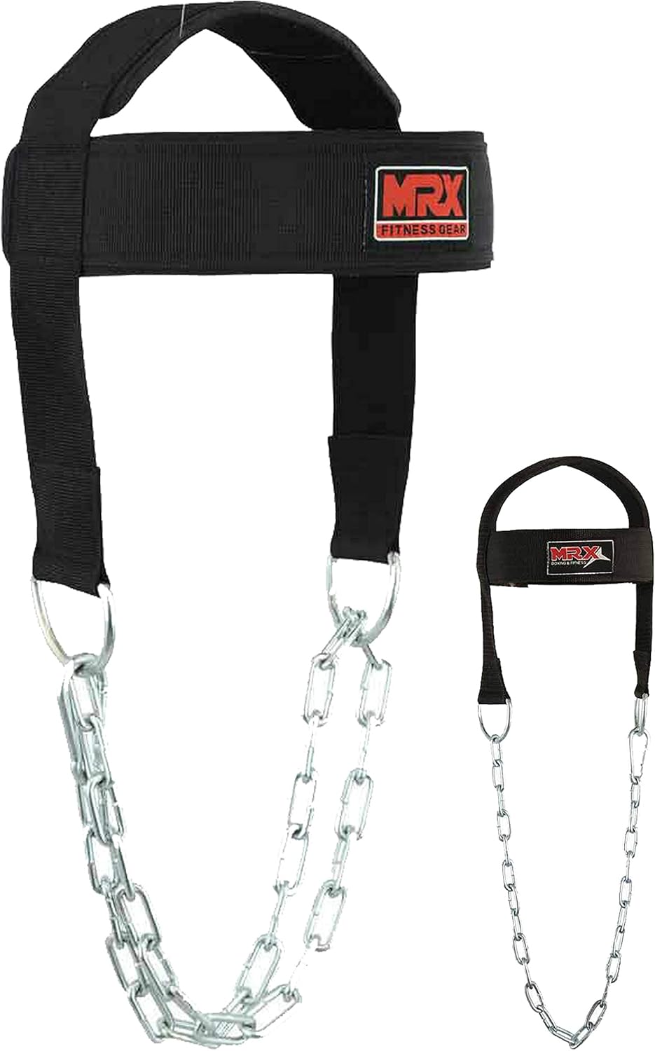 MRX BOXING & FITNESS Weight Lifting Head Harness Padded With Adjustable Strap Neck Exercise GYM Heavy Duty Metal Chain