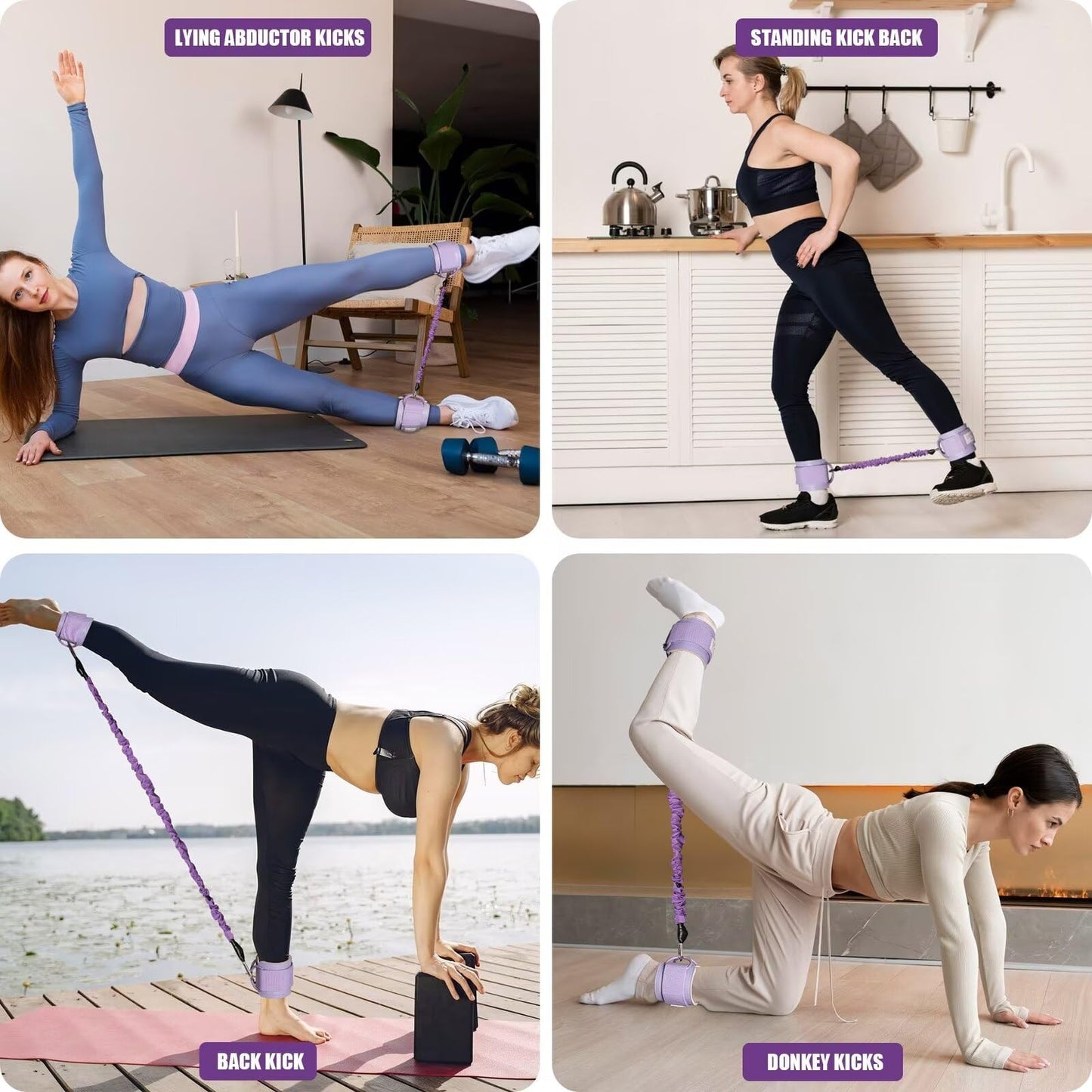 Ankle Resistance Bands with Cuffs, Ankle Weights for Leg Butt, Ankle Resistance Band for Kickbacks Hip Fitness Training, Glutes Workout Equipment (【Entry Level】-10-30LB-A Set-Purple)