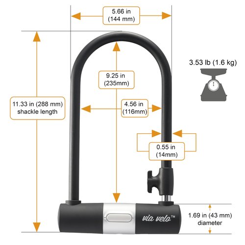 Via Velo Bike Lock 2 Sets U Lock Sold Secure Silver 15mm Shackle, 9x4.5in and Bike Chain Lock, 8mm Chain, 2.96ft Length, Same Key System 6 Keyed Alike Keys, for All Bikes, Electric Bikes