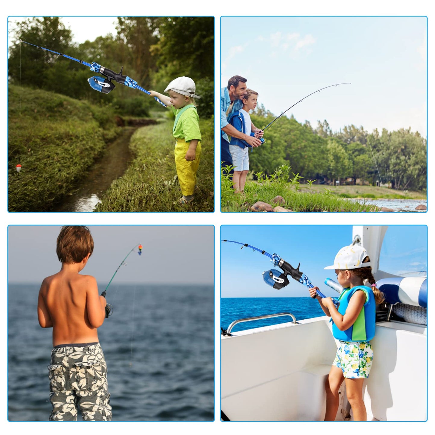 doorslay Kids Fishing Rod and Reel Combo Full Kit 1.2m/1.5m Telescopic Casting Rod Pole with Spincast Reel and Hooks Lures Swivels Carry Bag