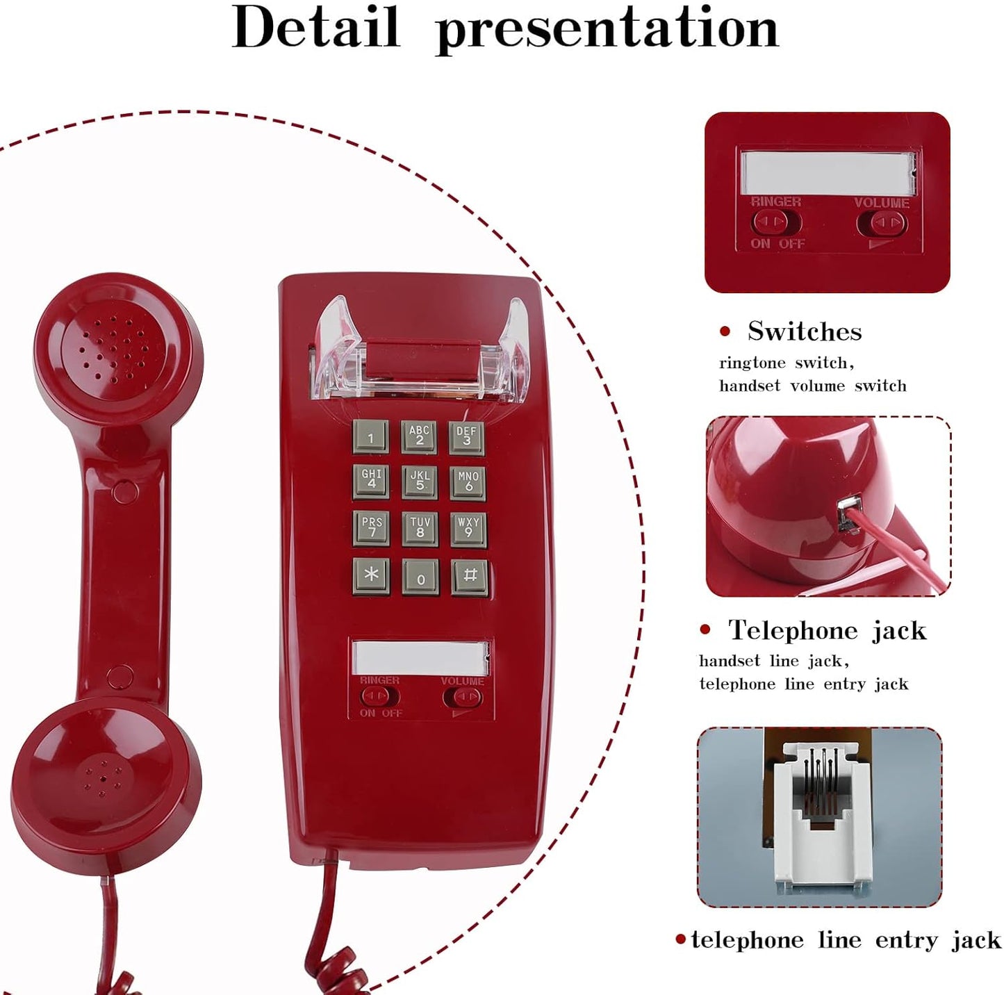 Wall Phone with Classic Design,Corded Wall Phone,Crisp Mechanical Ringer,Easy to Install, Retro Phone, Perfect for Kitchen,Living Room & Bedroom (Beige)