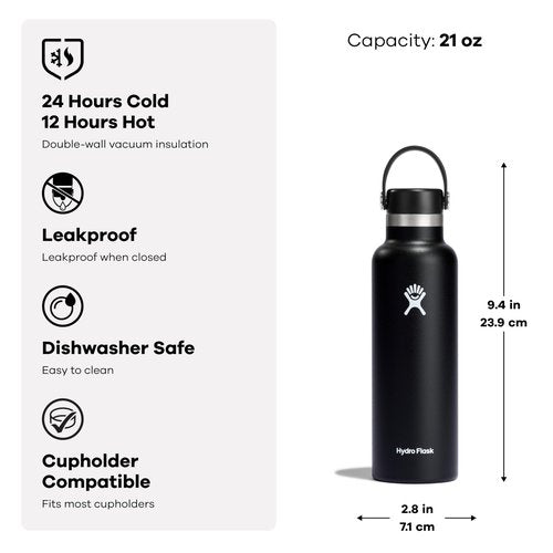 Hydro Flask Water Bottle - Insulated Stainless Steel - Non Spill, Leakproof in 21 Oz Birch Gray