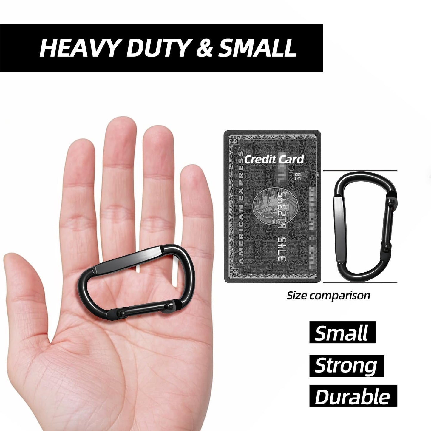 EZYA Carabiner Clips Heavy Duty, 2.4" Small D Ring Caribiniers - for Keychains, Camping, Hiking, Dog Leash, Black, 6PCS