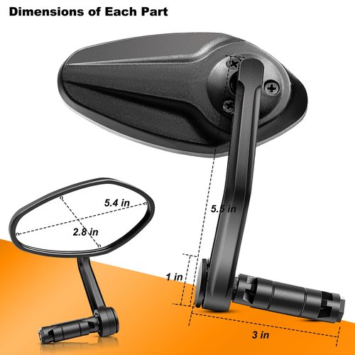CLHMILY&Z Bar End Bike Mirrors,HD Convex Automotive Glass Lens for Handlebars Wider Angle Rotatable E-Bike Mirror,Scratch Resistant Universal Elliptical Rearview Mirrors(Right)