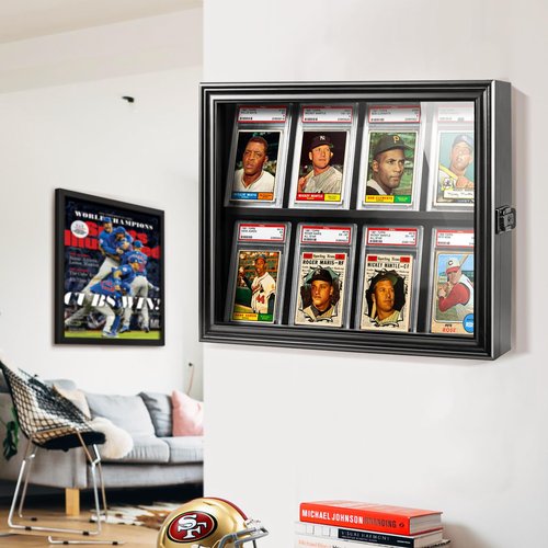 Graded Cards Display Frame, Baseball Card Display Case Wall Mount Sports Trading Card Display Case-Black