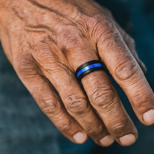 DYNOFIT Silicone Ring - Comfortable 4 Piece Set of Mens Wedding Band - Durable, Flexible Rings for Men - Perfect for Active Men, Blue Collar Workers, First Responders (12)