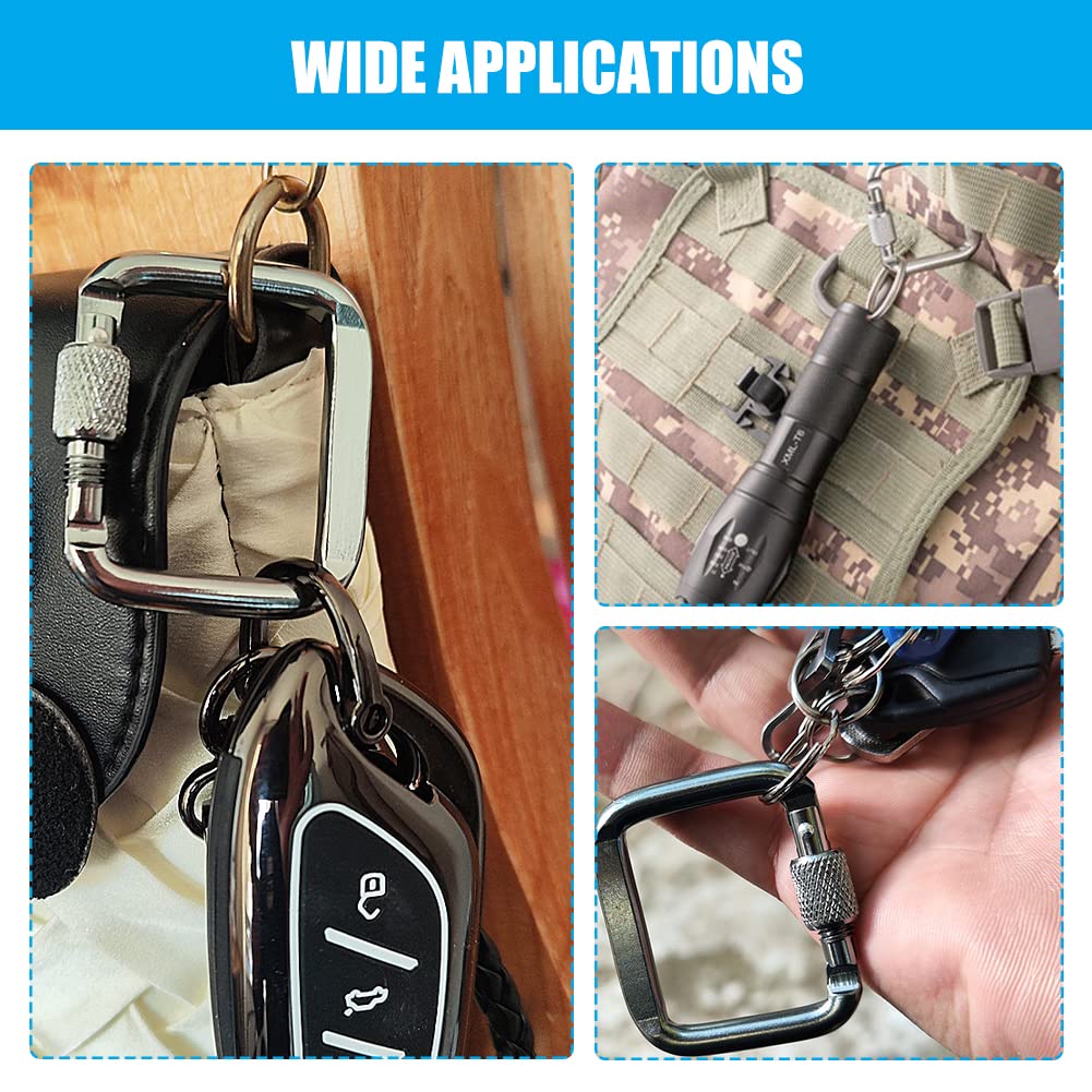 4pcs Square Carabiner, Aluminum Alloy Super Strong Outdoor Square Carabiner Screw Hook Equipment, Buckle Outdoor Hiking Clasp Carabiner for Outdoor Trigger