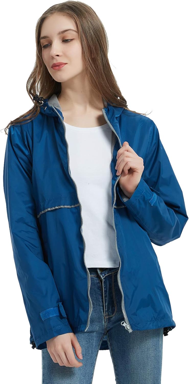 SUNDAY ROSE Women Rain Jacket Lightweight Waterproof Raincoat Hooded Windbreaker