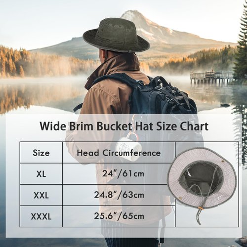 Oversize Large Head Boonie Hat for Men Women,Wide Brim Safari Hat,Bucket Sun Hat Outdoor Fishing Hiking Olive