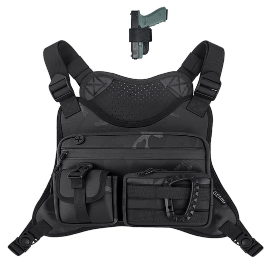 GEMIU Outdoor Sports Chest Bag for Men, Tactical Inspired Sports Utility Chest Pack Large Capacity Lightweight Front Running Vest for Men With Built-In Phone Holder EDC Bag for Hiking,Cycling