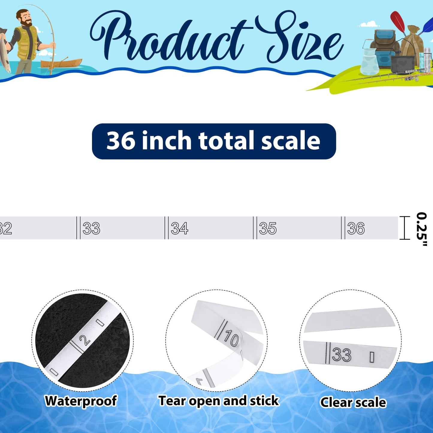 Affrolling 2 Pcs 36 Inch Fish Measuring Tape Stickers Waterproof Transparent Vinyl Fish Measuring Decal Adhesive Boat Ruler Clear Boat Accessories(White)