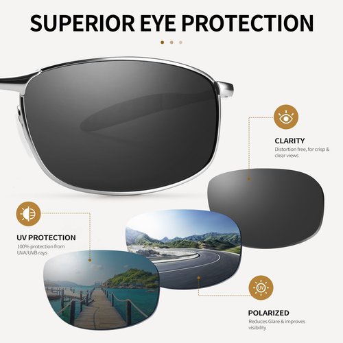 URUMQI Rectangular Sunglasses for Men Square Polarized, TAC UV400 Protection Lens,Pilot Navigator Shades for Driving Golf