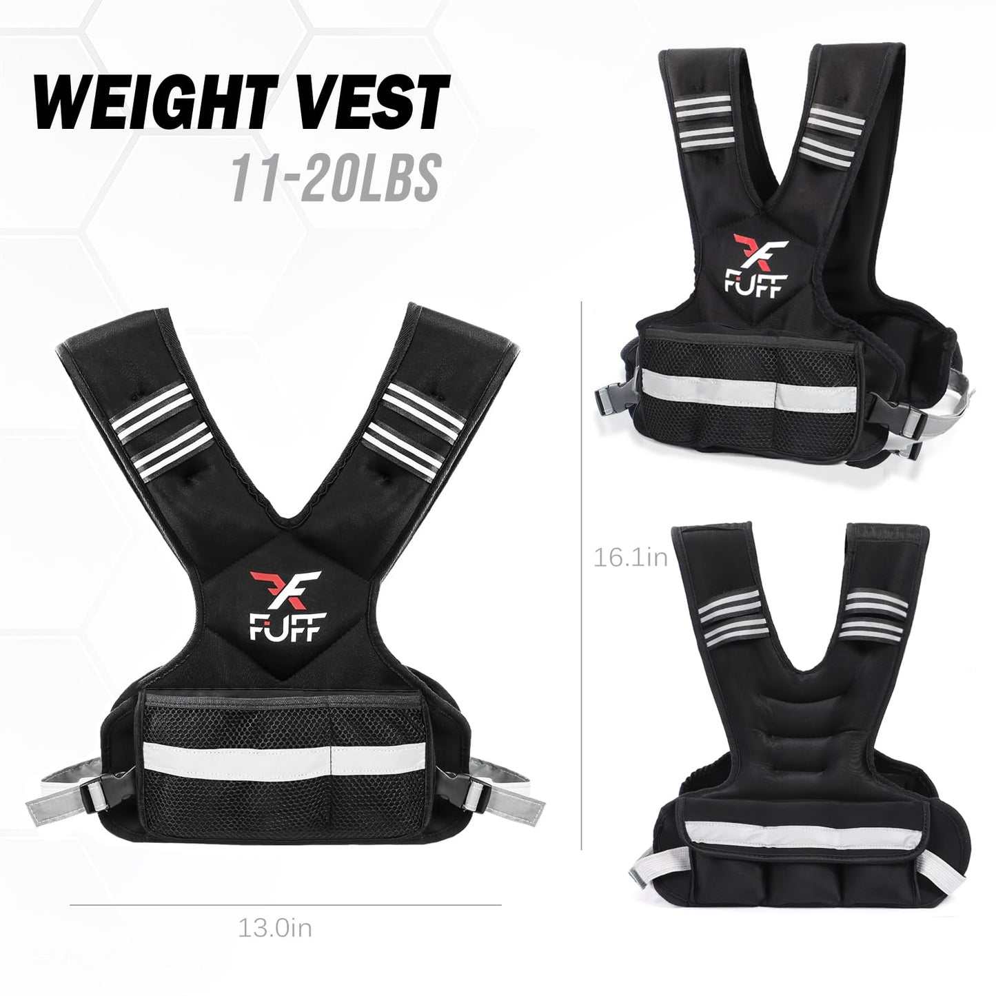 FUFF weighted vest woman 11–20 lb Unisex with 6 Weight Bags, Reflective Running Vest for Walking, Exercise and Strength Training