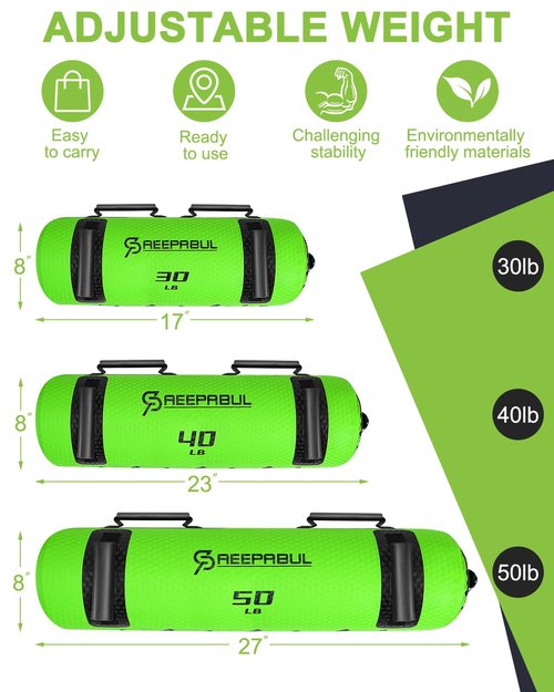 SAEEPABUL Aqua Bag Water Weight Bag for Strength Training, Portable Sandbag Alternative for Full Body Fitness, Core and Balance Workouts, Ideal for Home Gym and Travel Weight Training - Green