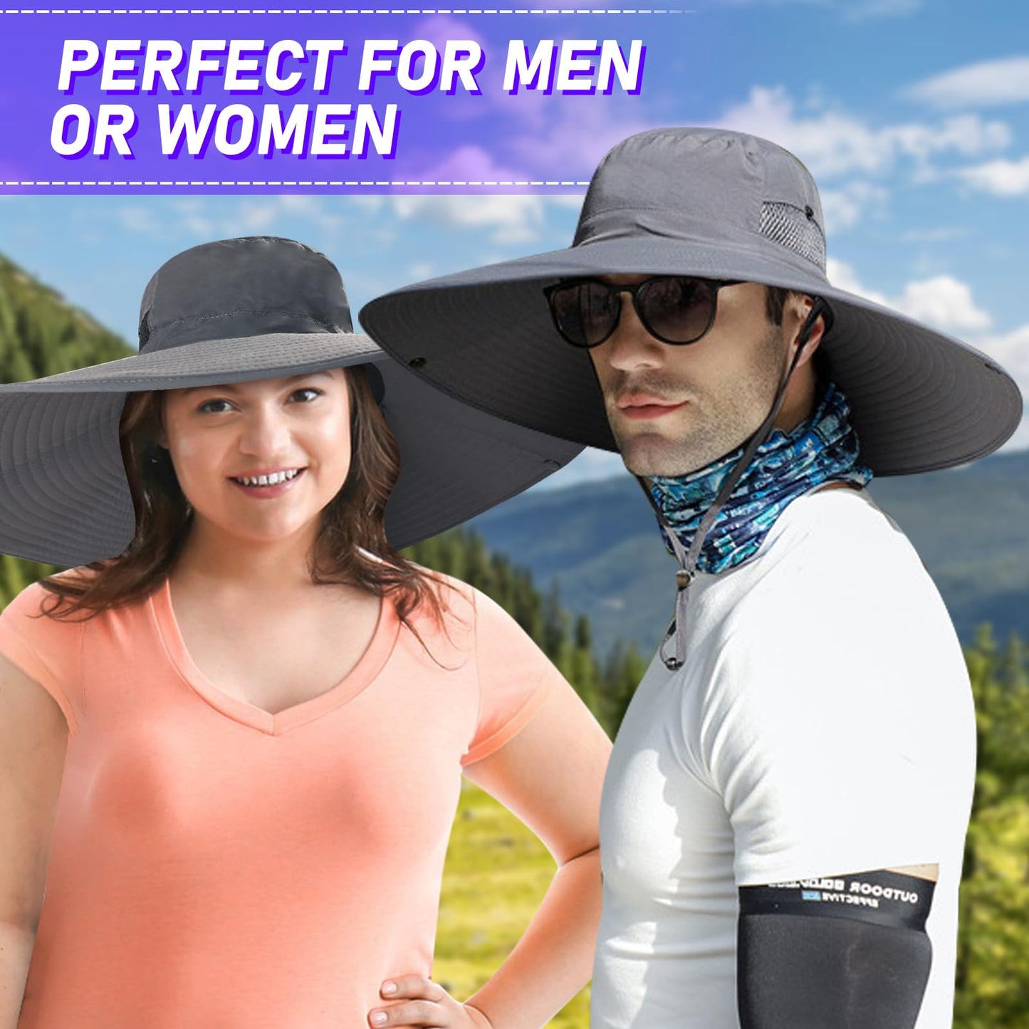 ALANGDUO XXL Big Head & Super Wide Brim Sun Hats for Men, Large Fishing Sun Hat UPF50+Waterproof Boonie Bucket Hat for Safari Gardening,Hiking, Beach Dark Grey