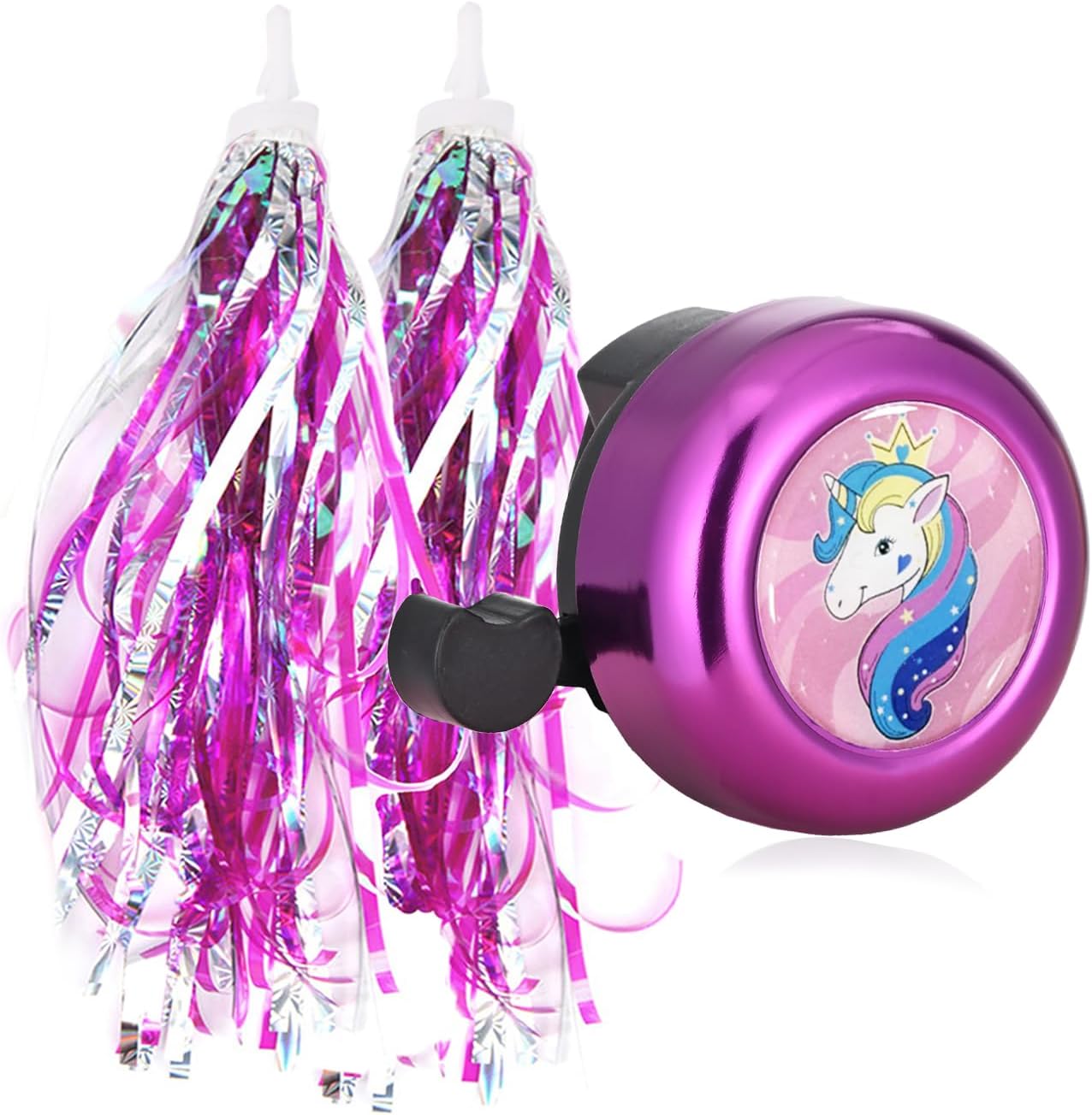 U-LIAN Kids Streamers and Bike Bell for Girls-1 Pack Flower Bicycle Bell with 2 Pack Handlebar Streamers Scooter Tassels for Children's Bike Accessories
