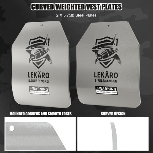 Curved Weighted Vest Plates 5.75/8.75/14.5LB Pair for Contoured Ergonomic Fit, for WODs, Strength Training, Running, Fitness, Heavy Workout (8.75LB)