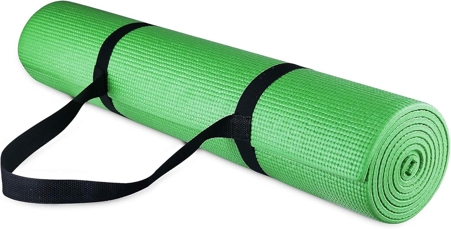 Fitvids All Purpose 1/4-Inch High Density Anti-Tear Exercise Yoga Mat with Carrying Strap, Multiple Colors