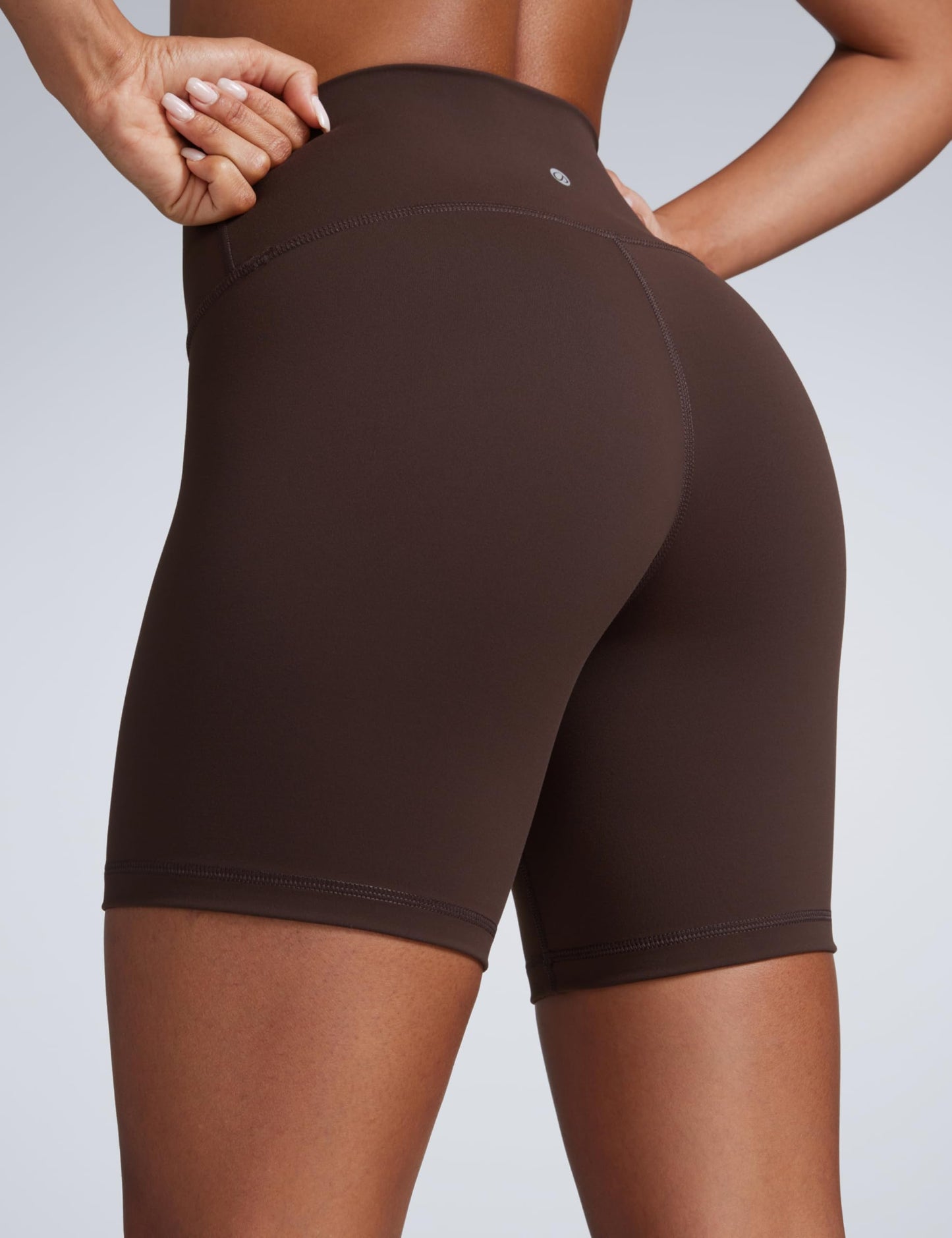 CRZ YOGA Butterbreeze Athletic Biker Shorts 6'' - High Waisted Workout Gym Volleyball Running Yoga Tummy Control Womens Hot Fudge Brown Large