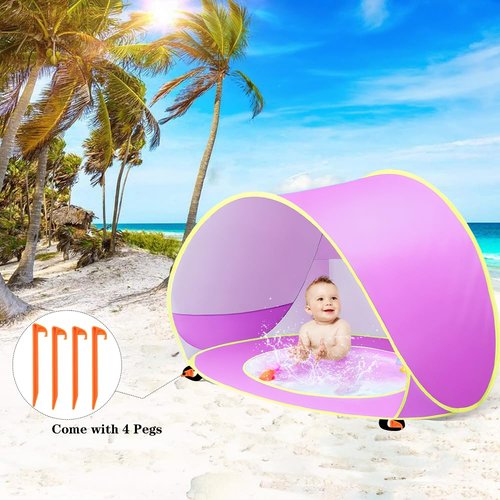 Baby Beach Tent, Baby Pool Tent, Pop Up Beach Tent Sun Shade for Beach, Portable Baby Travel Tent with Mini Pool, Indoor Outdoor Baby Play Tent, UPF 50+ UV Protection Sun Shelters (Pink)