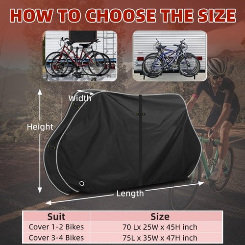 Zenicham 600D Bike Cover for Transport 1-2 Bikes, Heavy Duty Waterproof & Windproof Bike Covers Outdoor Storage with Reflective Strips, Bicycle Cover with Lock Holes