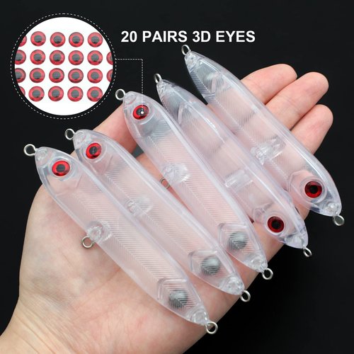 Ghanneey 20PCS Blanks Fishing Lures Blanks Crankbait Kit Unpainted Fishing Baits Fishing Topwater Wobblers Fishing Lure with 3D Fishing Eyes