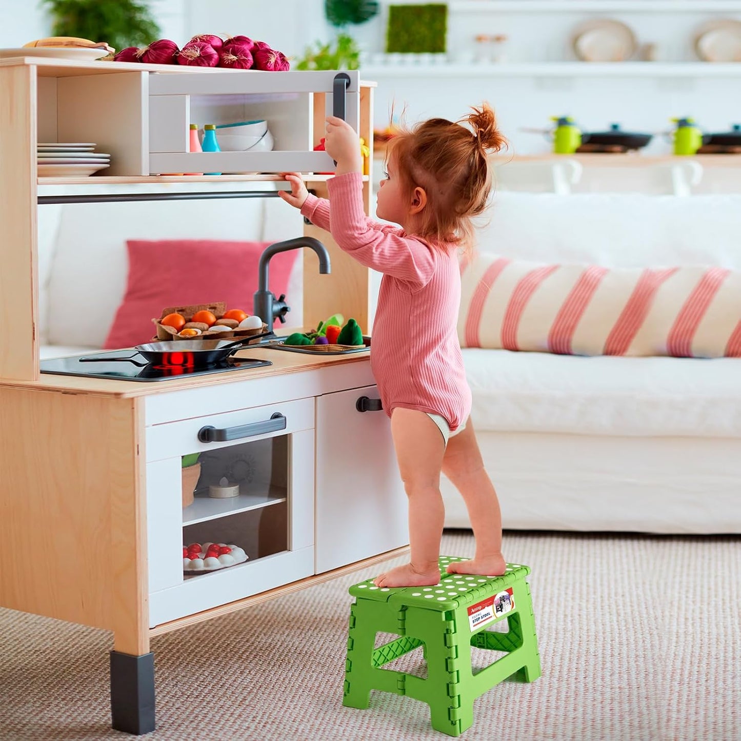 ACSTEP Folding Step Stool Foldable Stool 7.5 Inch Height Kids Step Stool, 300 lb Capacity Plastic Collapsible Stool, Stepping Stool with Handle Black Small Step Stool, Foot Stool Suitable for Kitchen