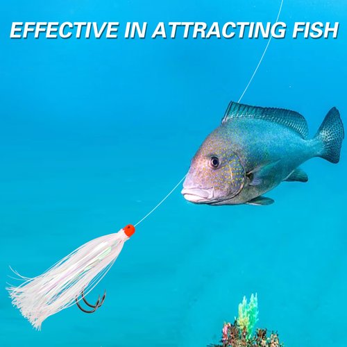 OROOTL 10pcs/Pack Mylar Flash Teaser Tail Bucktail Teasers Weighted Jig Head Fishing Lures Mylar Fishing Skirt Hair Bait Jigs 3/8oz Bullet Sinkers Head with Bucktail Teaser