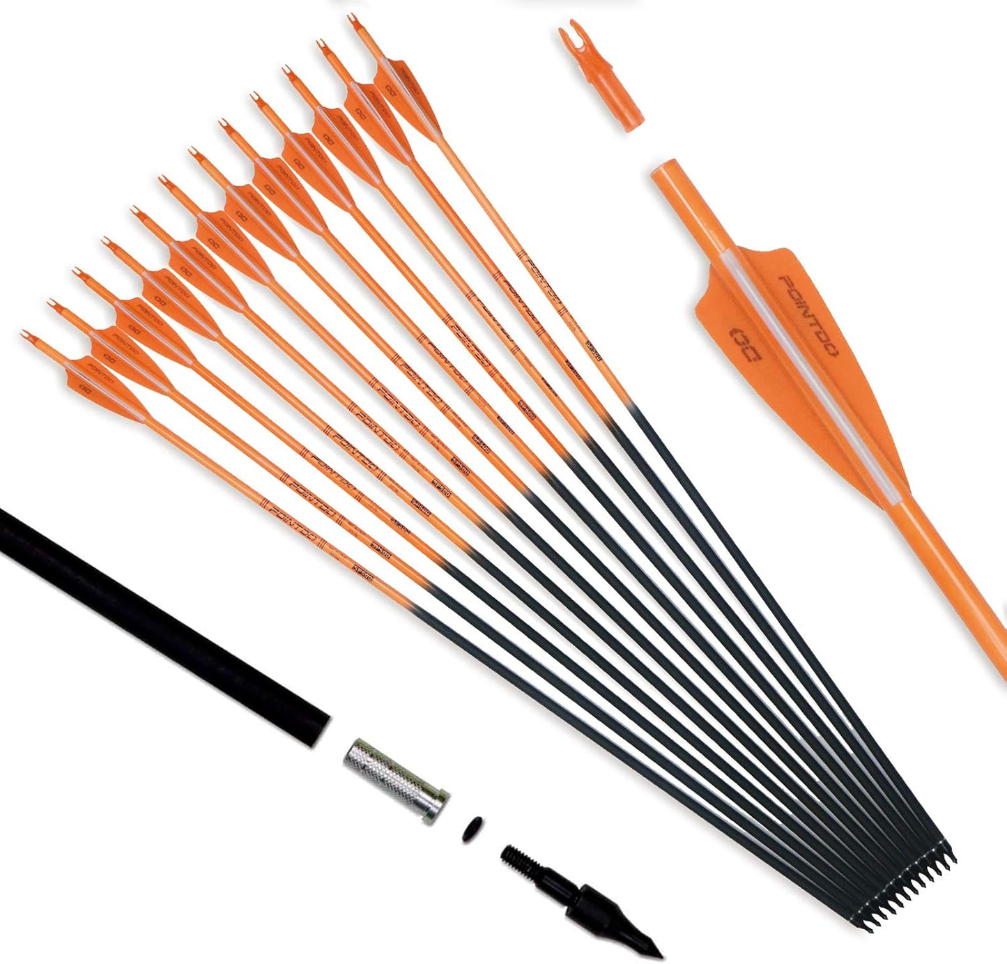 30inch Carbon Arrow Fluorescence Color Targeting and Practice and Hunting Arrows for Compound Bow and Recurve Bow with Removable Tips(Pack of 12)