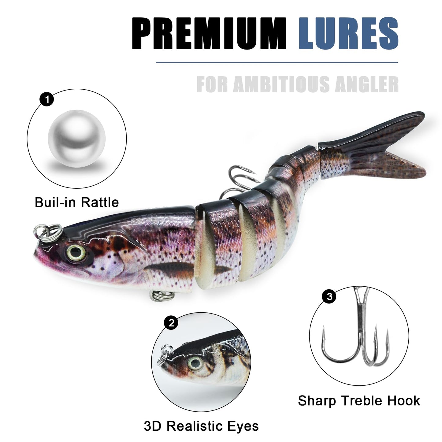 Fishing Lures for Bass, Topwater Fishing Lures, Multi Jointed Swimbaits, Lifelike Slow Sinking Swimming Bass Lures for Freshwater and Seawater Fishing Accessories