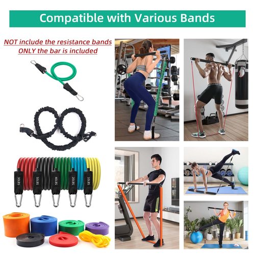 Topfinder Resistance Band Bar Adjustable Length for Workout, Portable Pilates Bar for Home Gym, Exercise Training Bar for Full Body Fitness (Black) (Black)