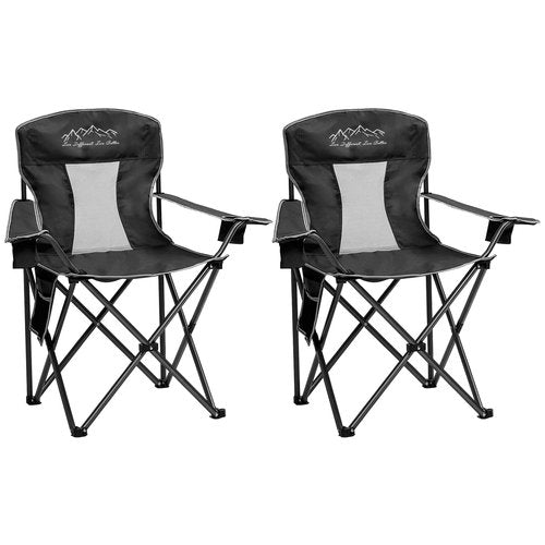 SAILARY 2PCS Mesh Folding Camping Chairs, Oversized Portable Outdoor Chairs, Weight Capacity 325 lbs with Cup Holder, Storage Pocket, Carry Bag Black