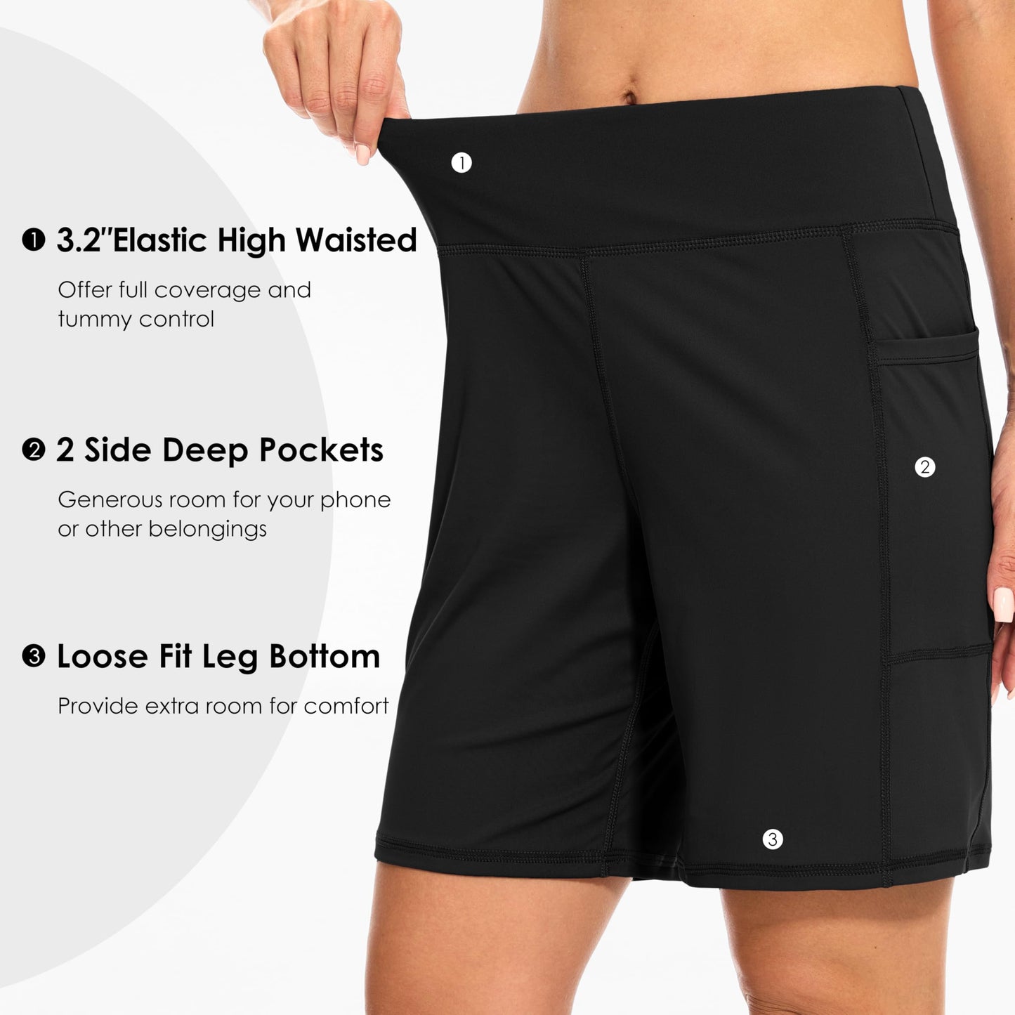 Blouty Women's 7" Bermuda Shorts with Pockets High Waisted Stretch Athletic Long Shorts for Women Workout Casual