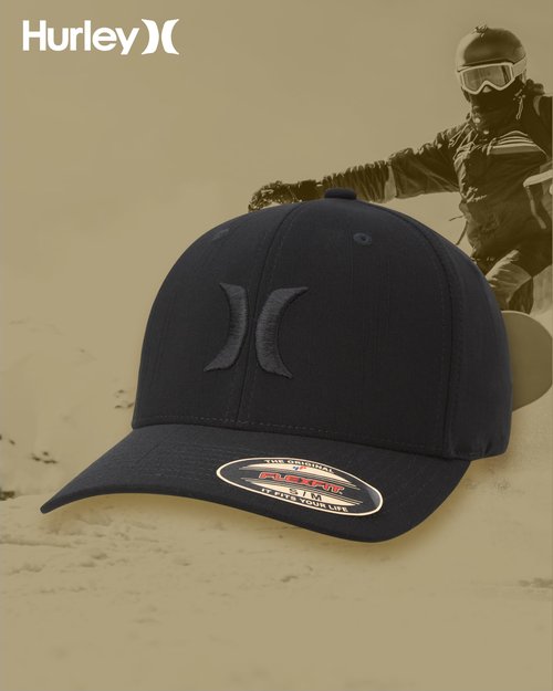 Hurley Men's Caps - One & Only Flexfit Textures Cap - Fitted Hats for Men, S-XL, Size Small-Medium, Black (Black)