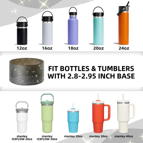 Vmini 2Pcs Glitter Silicone Boot Compatible with Stanley Tumbler with Handle 40oz 30oz 20oz and More Tumblers with 2.8-2.95in Base, Bling Anti-Slip Bottom Protector