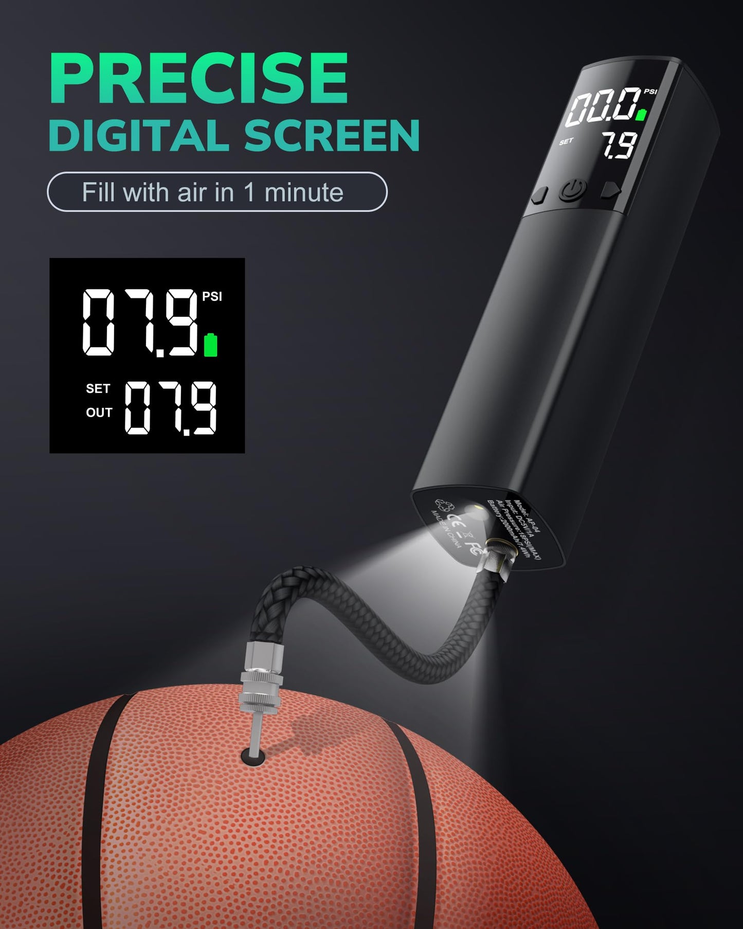 Electric Ball Pump - Portable Ball Pump with LED Light, Precise Pressure Gauge and Digital LCD Display for Basketball, Soccer Ball, Volleyball, Football (Max 18 PSI) for Boyfriend