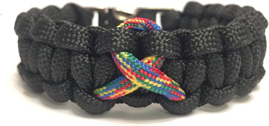 Autism Awareness Ribbon Fitted Black Paracord Jewelry Bracelet