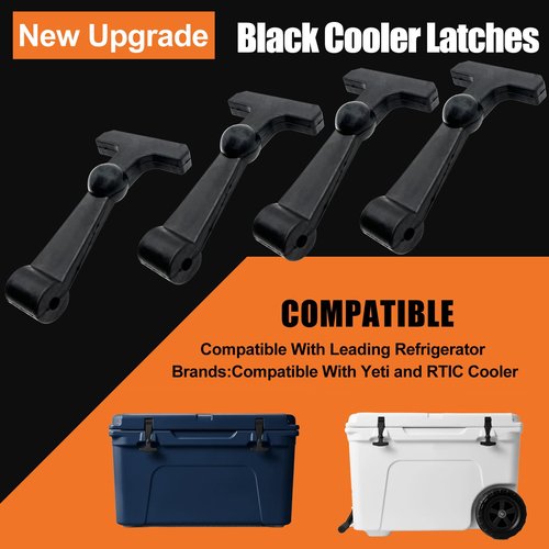 Black Replacement Cooler Latches (4 Pack) - Compatible with Yeti Tundra Cooler Accessories and RTIC Cooler - Premium Durable Rubber Latches - Easy to Install