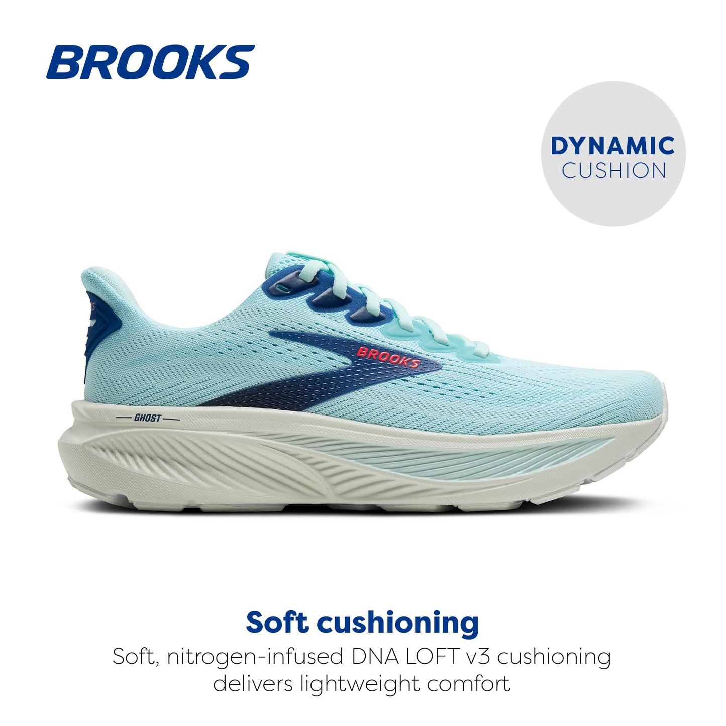Brooks Women’s Ghost 17 Neutral Running Shoe - Clearwater/Navy Peony - 8 Medium